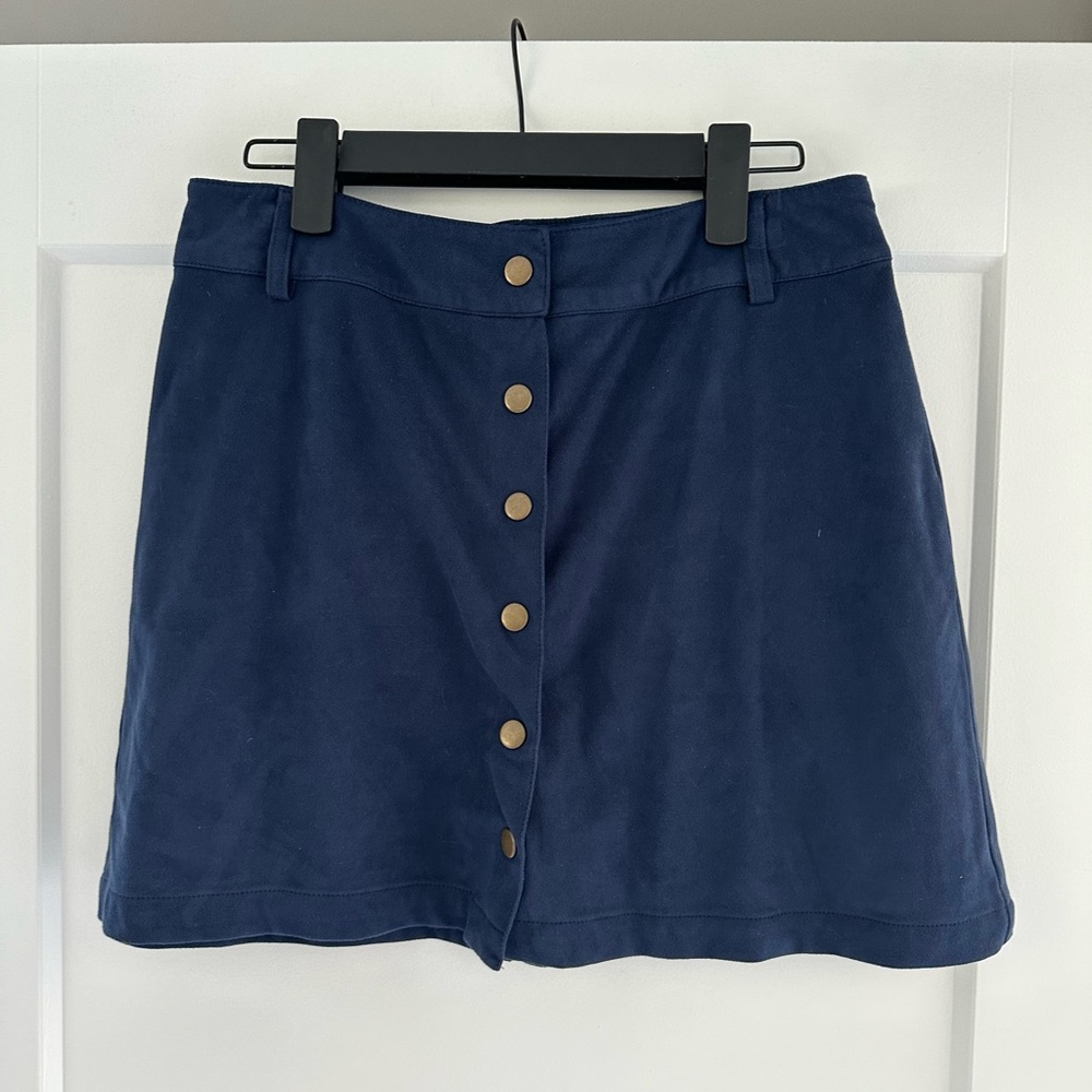 MARINE LAYER suede-like navy button skirt